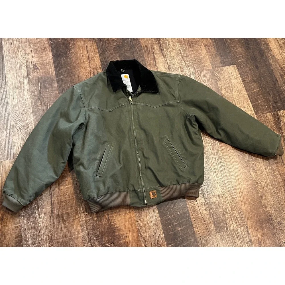 Vintage Carhartt J14 Santa Fe Jacket Loden Green Duck Canvas Flannel Lined 2XL